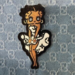 Betty boop black and white iron on faux leather patch